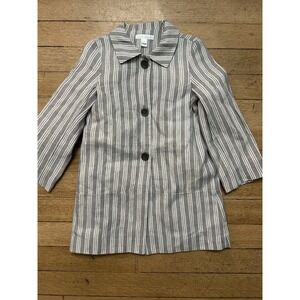 Marie Chantal Striped Button Up Dress Size 5 Girls Gray And White Shirt Dress